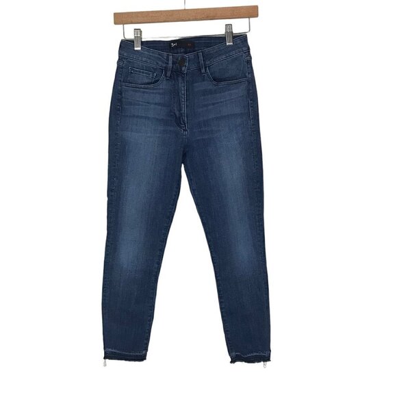3X1 NYC  High Waisted 5 Pocket Zip Up Raw Hem Jeans Size 24 - Picture 3 of 10